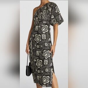 🔥RHODE Chantelle Asymmetrical Off-the-Shoulder Neckline 💯 Linen Dress